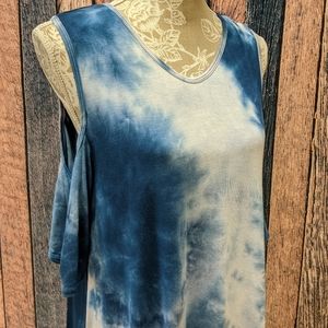 Cool Melon Blue Tie Dye Style Cold Shoulder Top